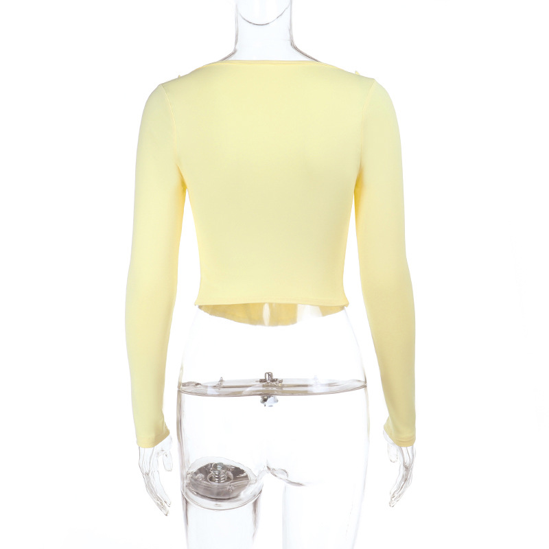 Ruffled Long Sleeve Cinched Waist Solid Color Tee