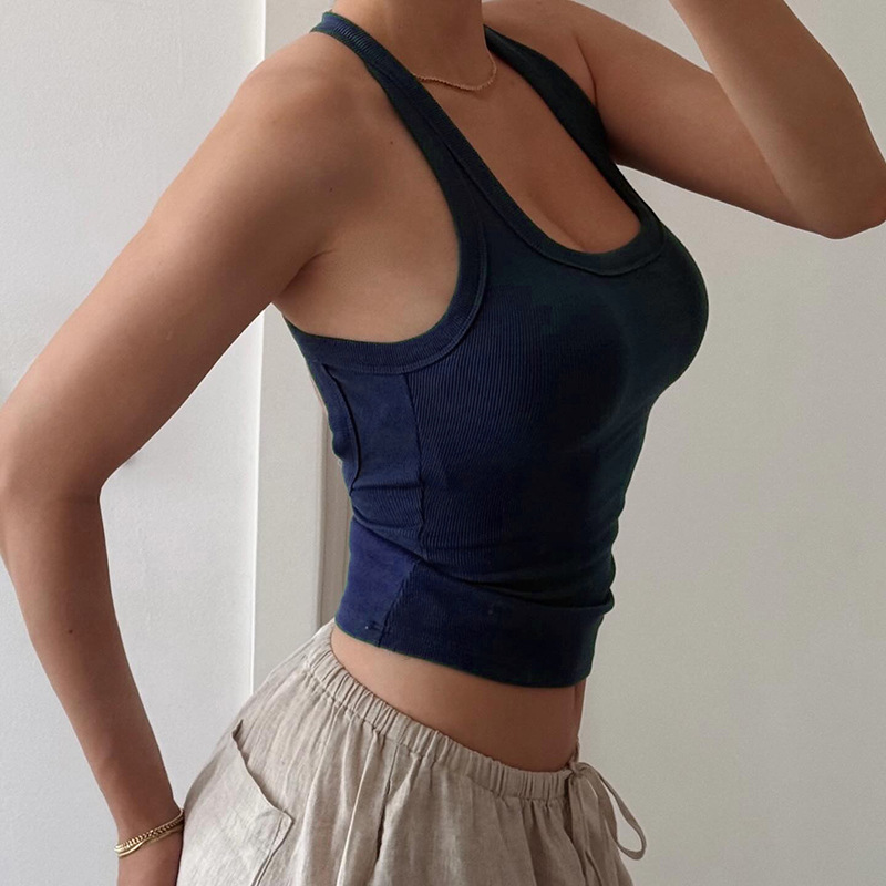 Criss-Cross Cut-Out Back U-Neck Ribbed Athletic Tank Fitted Workout Top