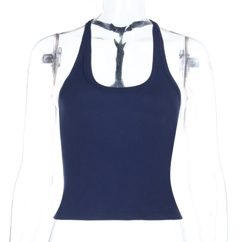 Criss-Cross Cut-Out Back U-Neck Ribbed Athletic Tank Fitted Workout Top