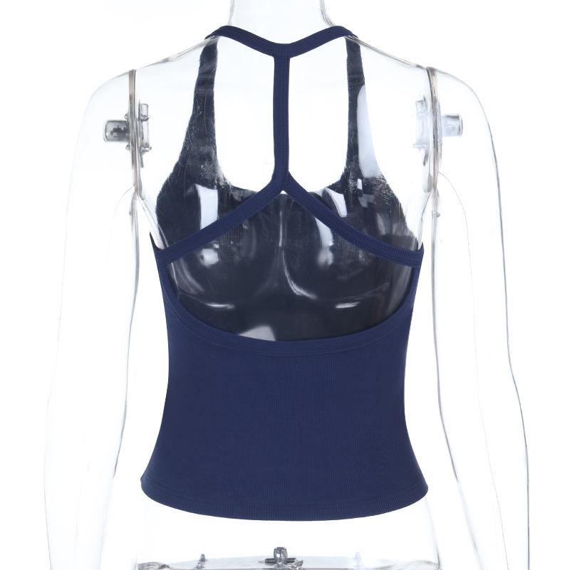 Criss-Cross Cut-Out Back U-Neck Ribbed Athletic Tank Fitted Workout Top