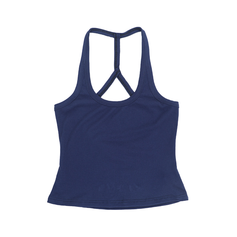 Criss-Cross Cut-Out Back U-Neck Ribbed Athletic Tank Fitted Workout Top