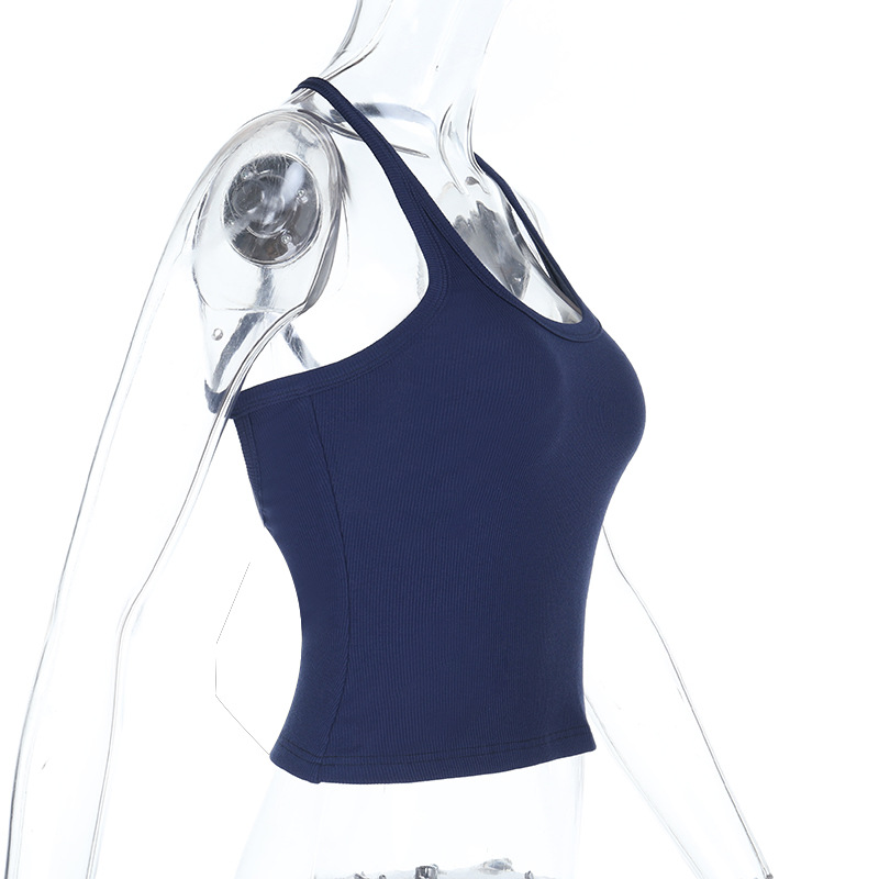 Criss-Cross Cut-Out Back U-Neck Ribbed Athletic Tank Fitted Workout Top