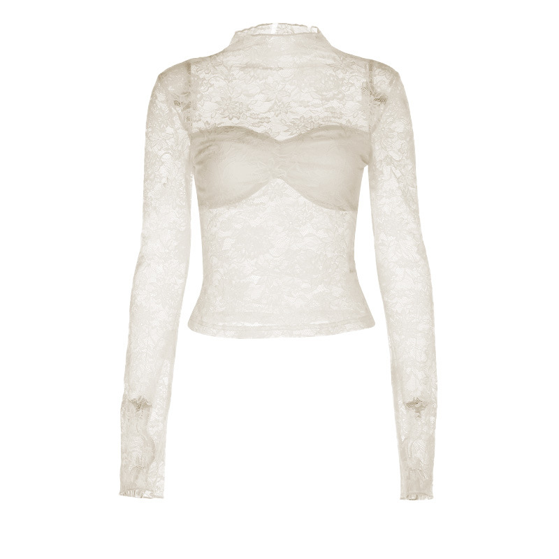 Lightweight Fashion Lace Trim Long Sleeve Top
