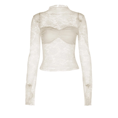 Lightweight Fashion Lace Trim Long Sleeve Top 01