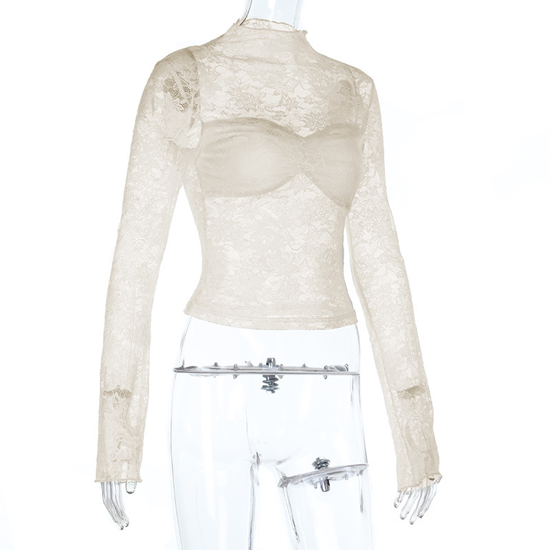 Lightweight Fashion Lace Trim Long Sleeve Top