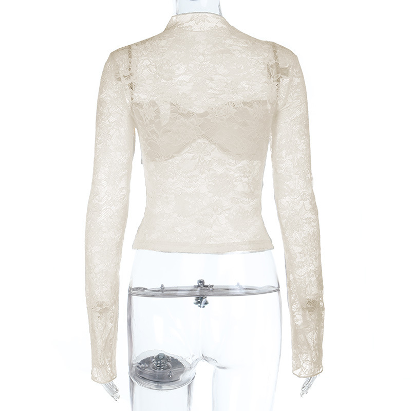 Lightweight Fashion Lace Trim Long Sleeve Top