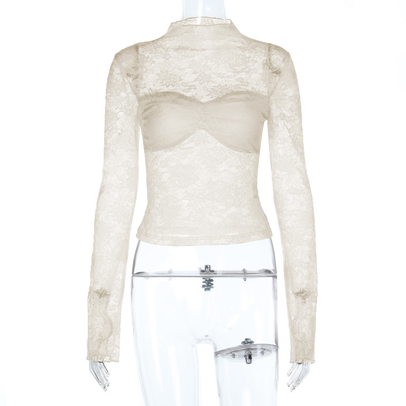 Lightweight Fashion Lace Trim Long Sleeve Top