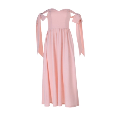 New Arrival Off-Shoulder Solid Color Long Dress with Tie Detail 01