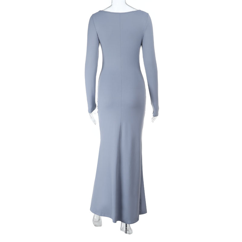 Fitted Bodycon Long Sleeve Dress with Bow Detail & Panel Design