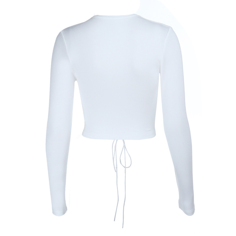 Ruched V-Neck Long Sleeve Top with Tie Detail