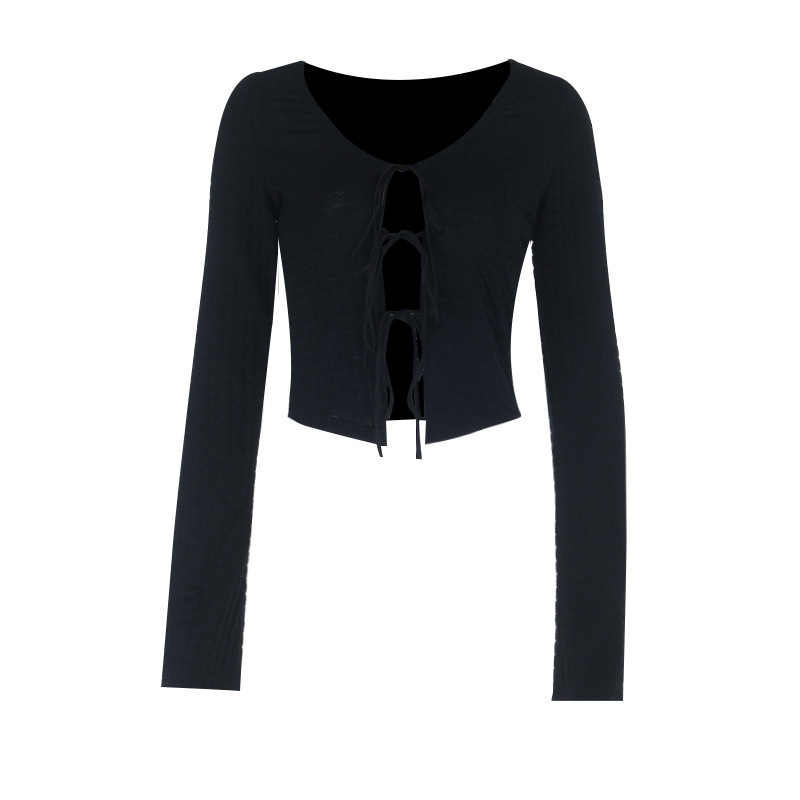 Long Sleeve Fashion Top with Back Cut-Out & Adjustable Tie
