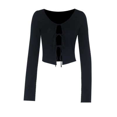Long Sleeve Fashion Top with Back Cut-Out & Adjustable Tie 01