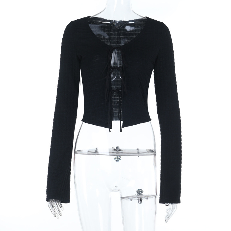 Long Sleeve Fashion Top with Back Cut-Out & Adjustable Tie
