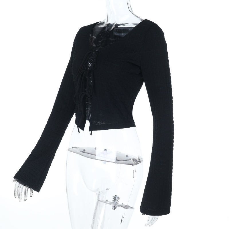Long Sleeve Fashion Top with Back Cut-Out & Adjustable Tie