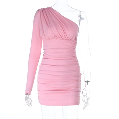 Fitted Cocktail Gown with Cut-Out Back One-Shoulder Long Sleeve Midi Dress 01