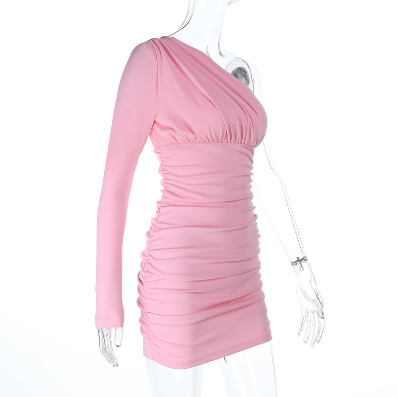 Fitted Cocktail Gown with Cut-Out Back One-Shoulder Long Sleeve Midi Dress