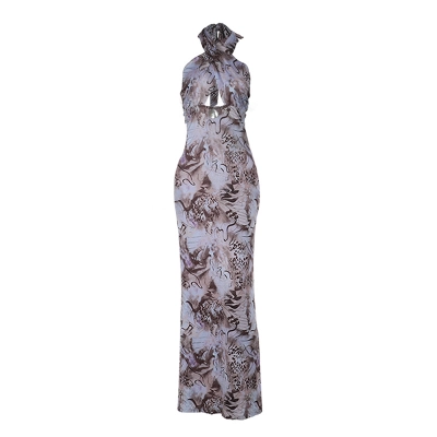 2025 Summer New Arrival Halter Neck Print Slip Dress  01