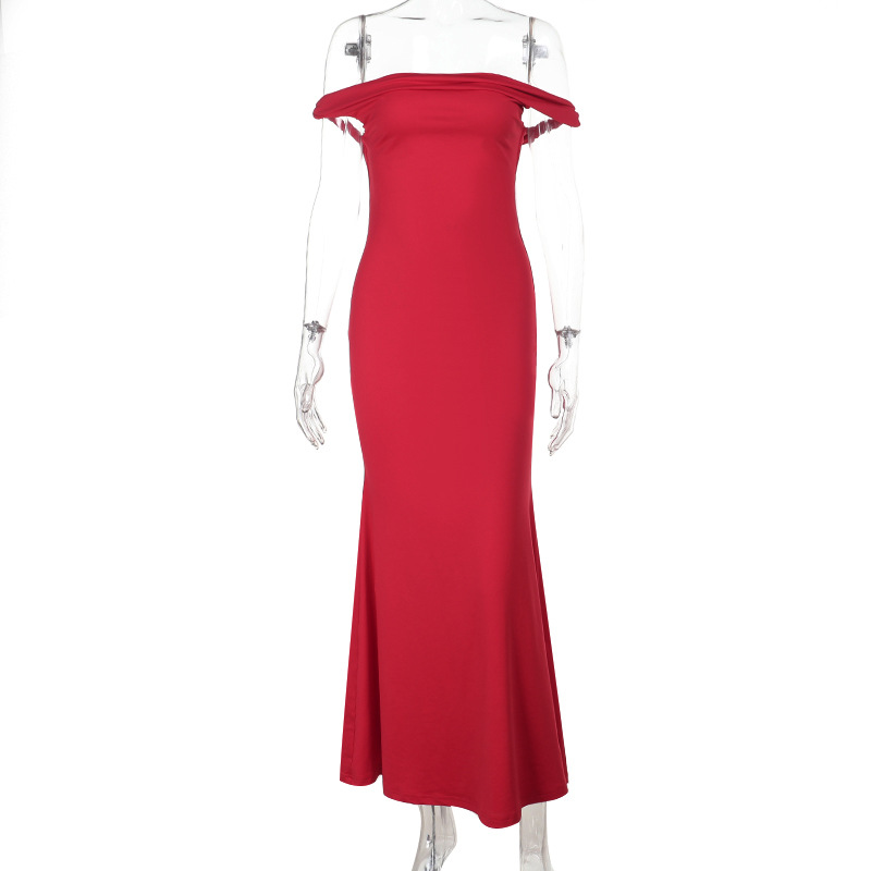 Off-Shoulder Twist Detail Mermaid Gown Sexy Ruched Long Dress