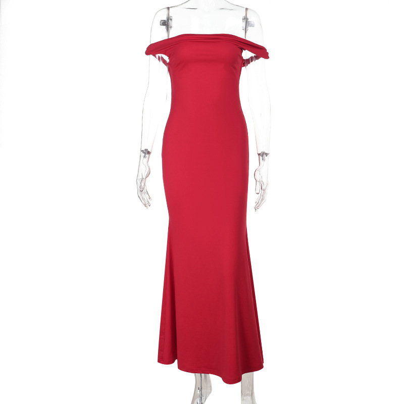 Off-Shoulder Twist Detail Mermaid Gown Sexy Ruched Long Dress