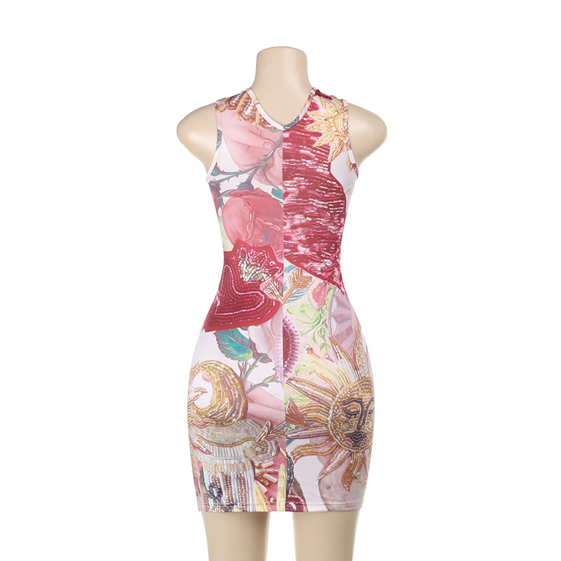 Printed Cut-Out Bodycon Dress with Metal Buttons