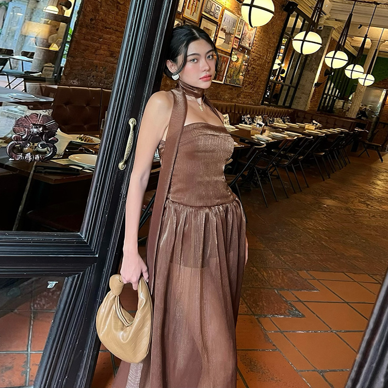 Shimmer Fabric Tie-Sash Mermaid Gown Elegant Strapless Long Dress