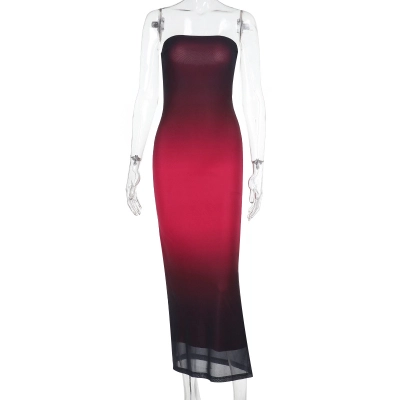 Strapless Ombre Tulle Backless Long Dress 01