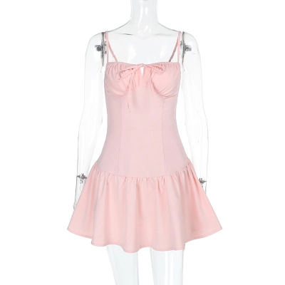 Spaghetti Strap Backless A-Line Mini Dress 01