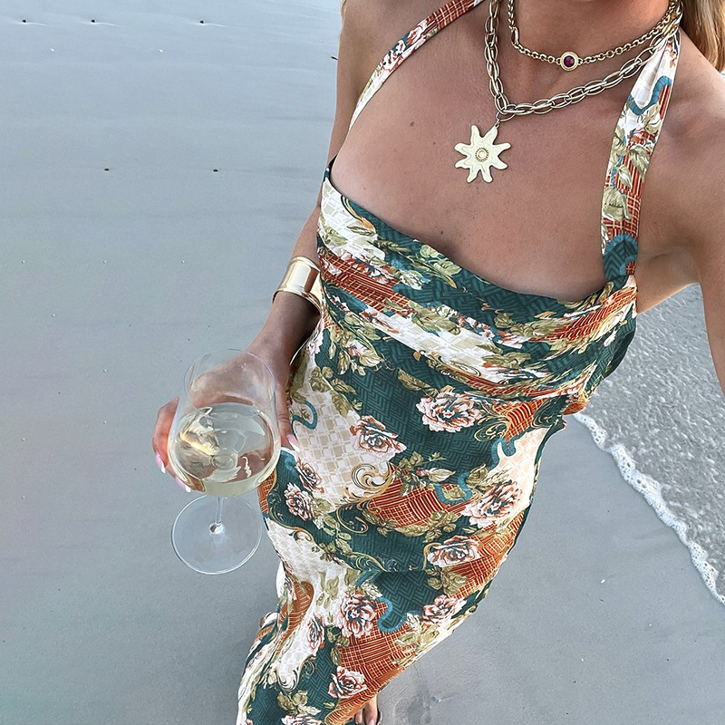 Sexy Vacation Spaghetti Strap Backless Maxi Dress