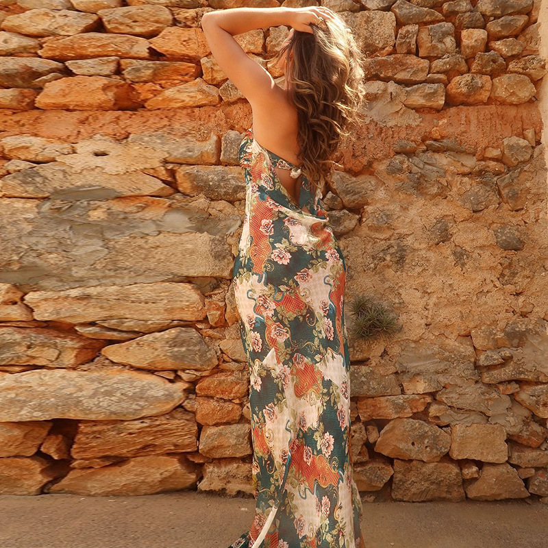 Sexy Vacation Spaghetti Strap Backless Maxi Dress