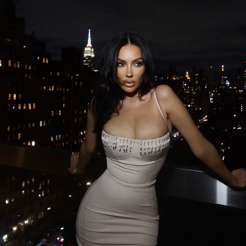 Sexy Beaded Spaghetti Strap Slit Maxi Dress