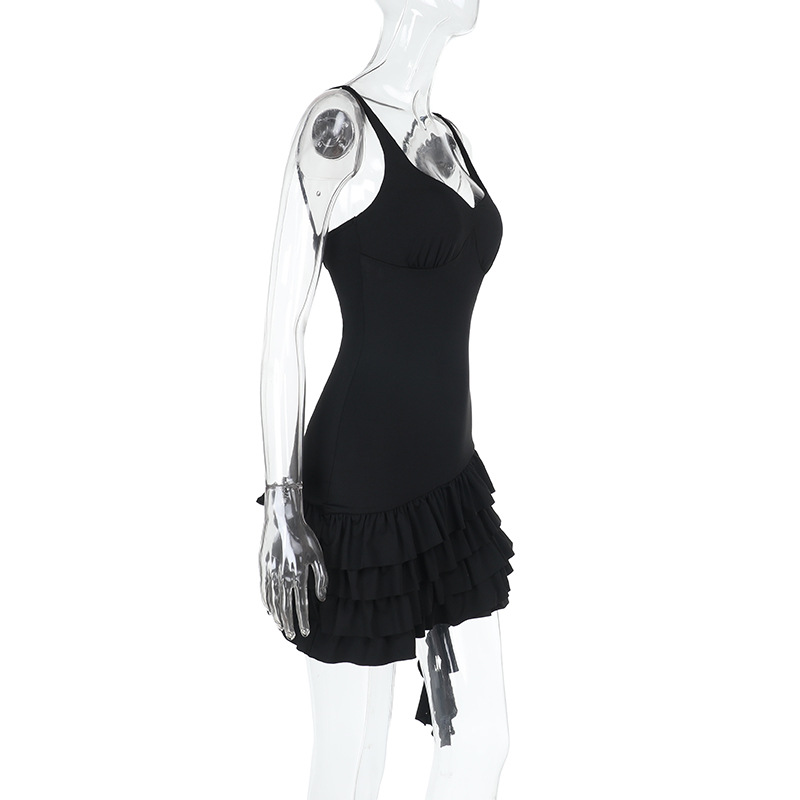 Spaghetti Strap Deep V-Neck Ruffled Mini Dress