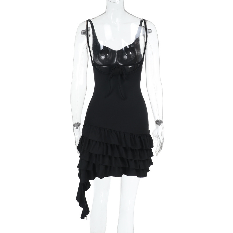 Spaghetti Strap Deep V-Neck Ruffled Mini Dress