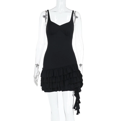 Spaghetti Strap Deep V-Neck Ruffled Mini Dress 01