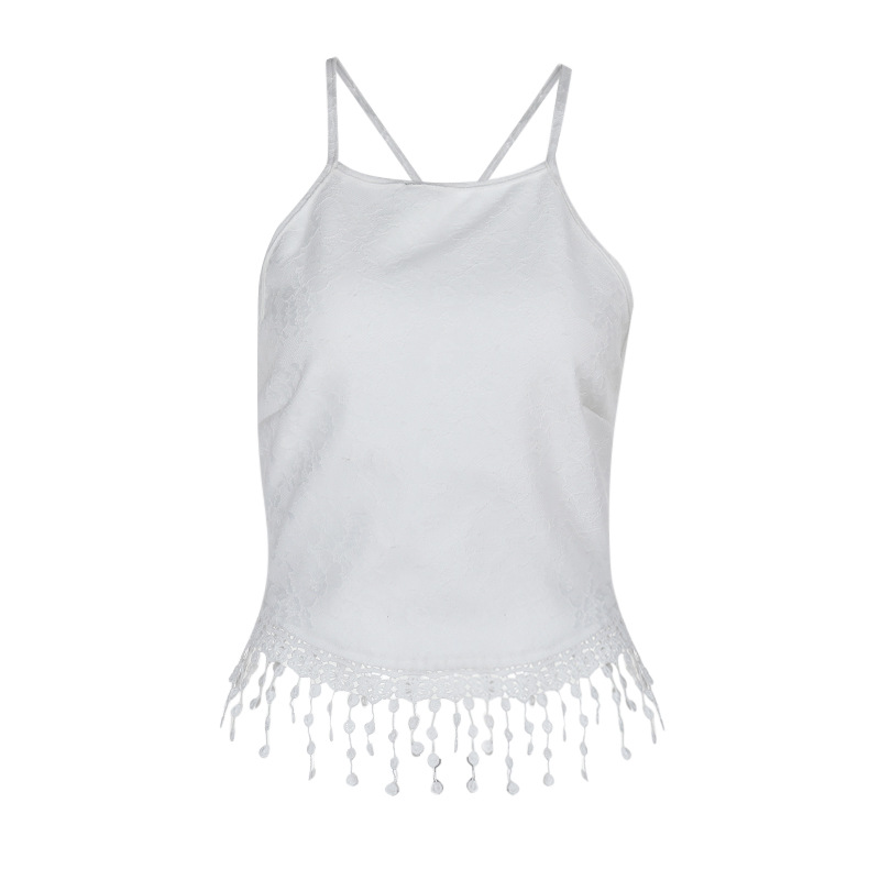 Sexy Lace Halter Crop Top with Tassels & Ruffled Trim