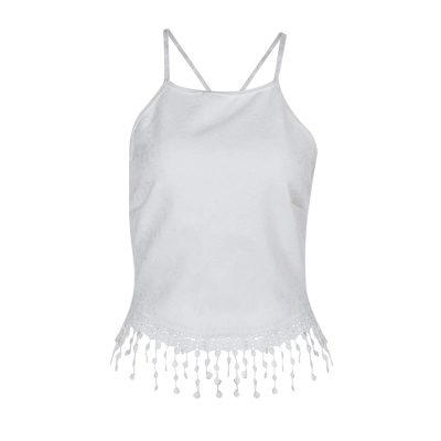 Sexy Lace Halter Crop Top with Tassels & Ruffled Trim 01