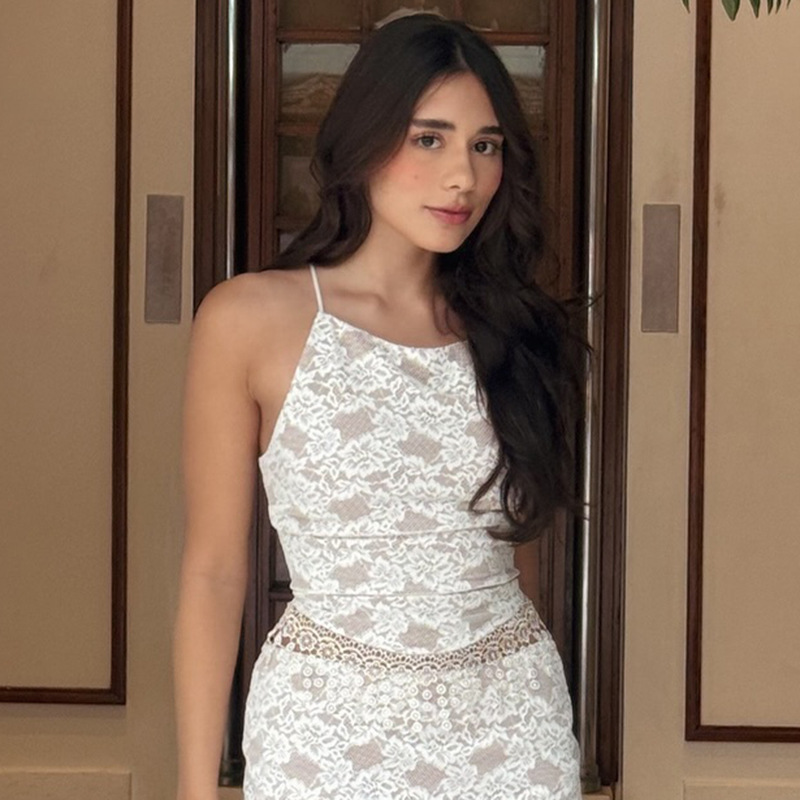 Sexy Lace Halter Crop Top with Tassels & Ruffled Trim