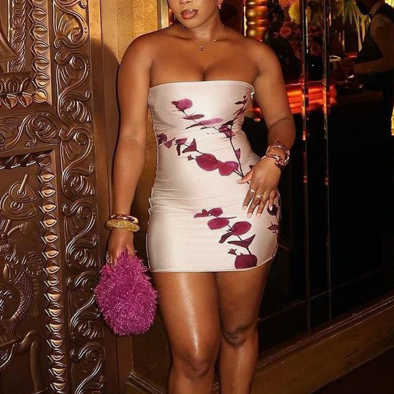 Strapless Bodycon Mini Dress with Bold Print