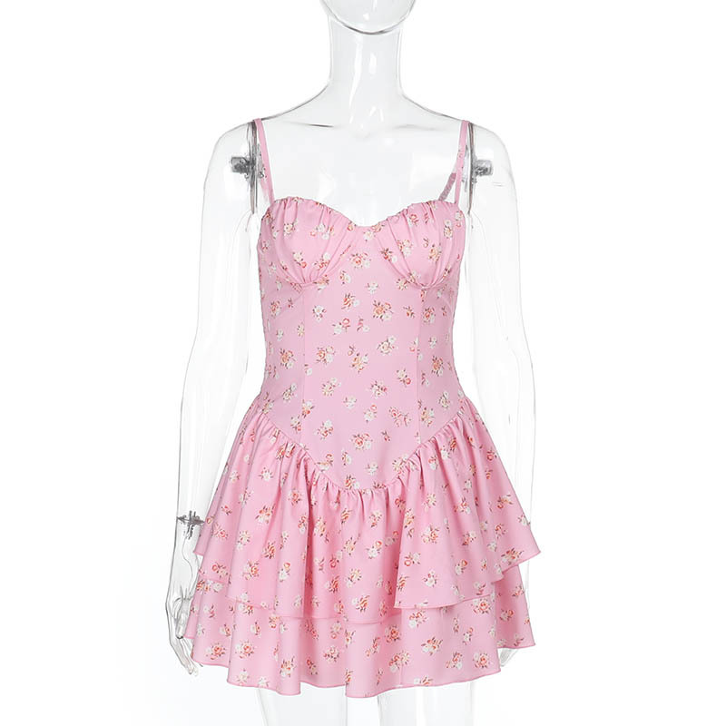 Spaghetti Strap Floral Mini Dress with Open Back