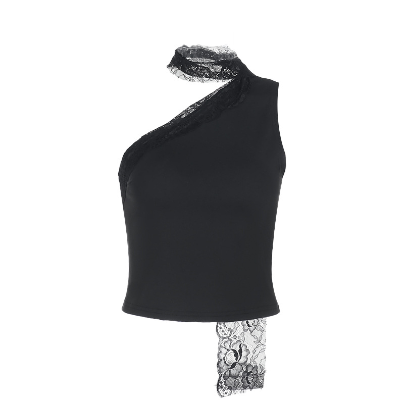 Sexy Halter Crop Top with Lace Panel