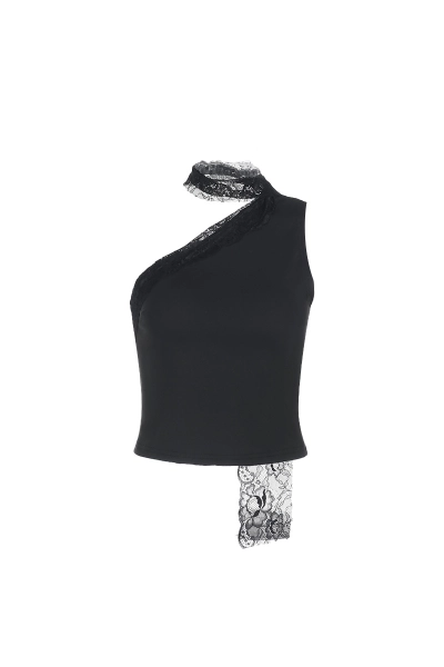 Sexy Halter Crop Top with Lace Panel 01