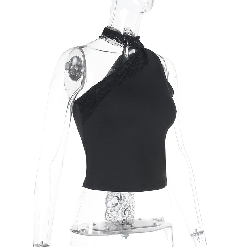 Sexy Halter Crop Top with Lace Panel