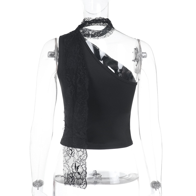 Sexy Halter Crop Top with Lace Panel