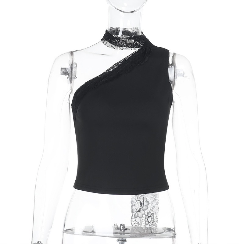 Sexy Halter Crop Top with Lace Panel