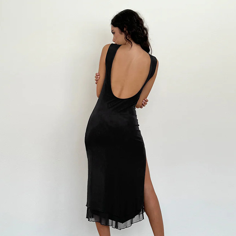 Sexy Backless Slit Sleeveless Bodycon Dress