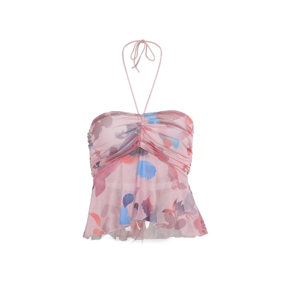 Stylish Print Halter Crop Top 01