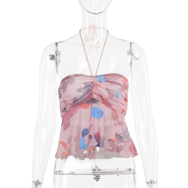 Stylish Print Halter Crop Top