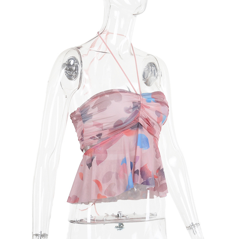 Stylish Print Halter Crop Top