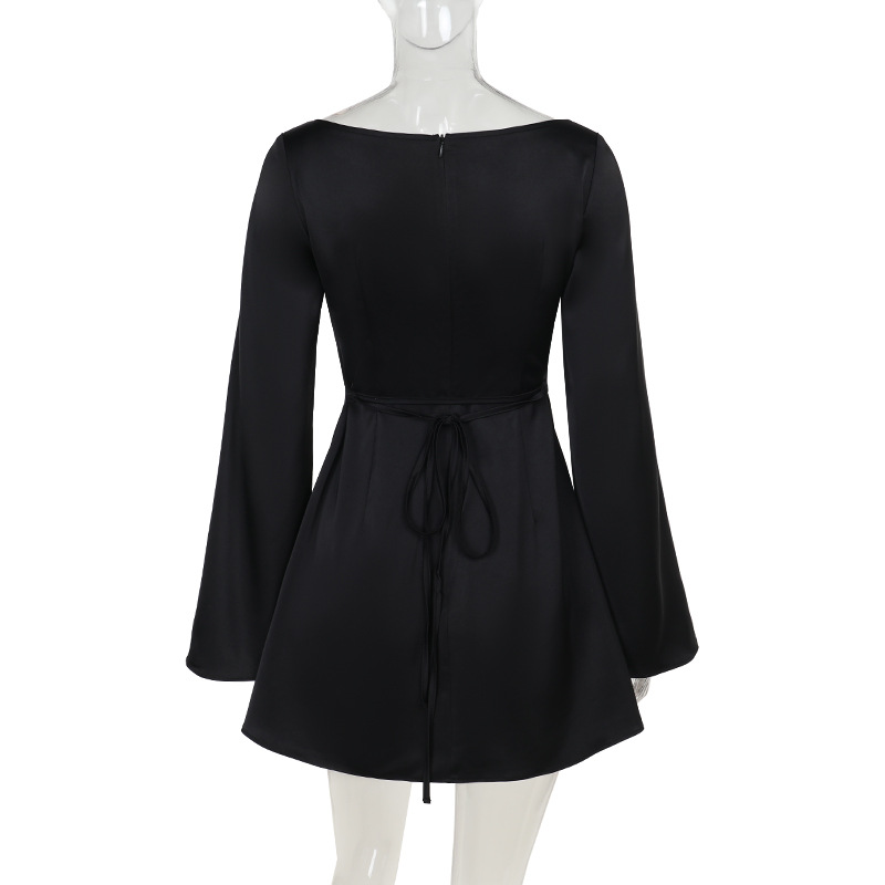 Elegant Satin Midi Dress with Self-Tie Waist