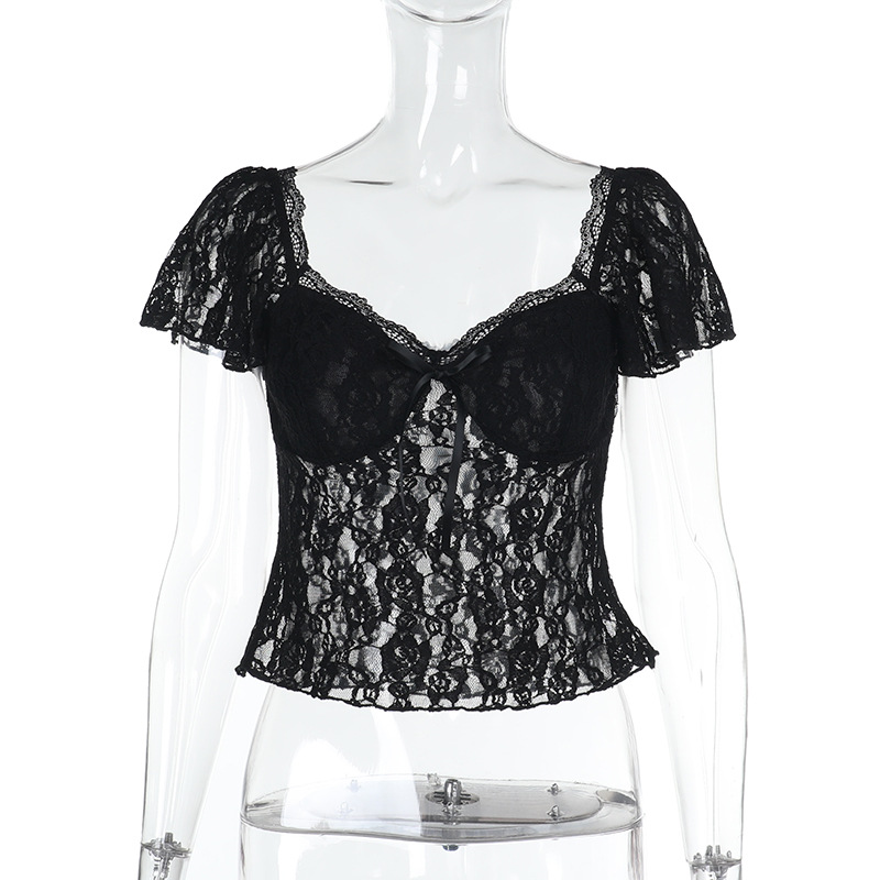 Sexy Lace Crop Top with Sheer Mesh