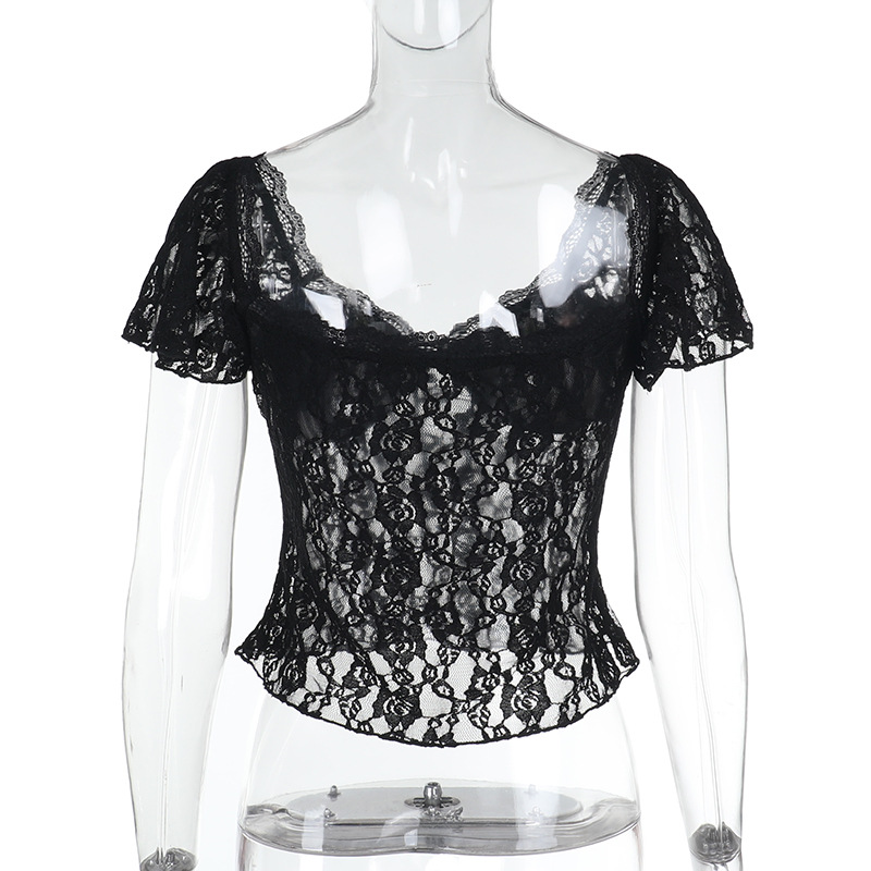 Sexy Lace Crop Top with Sheer Mesh